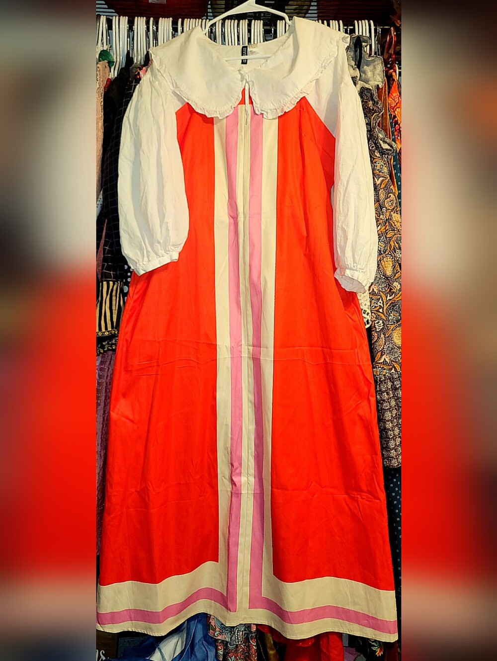Red with Pink Stripe Maxi Dress with Pink Trim